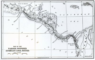 Map of the Various Proposed Isthmian Canal Routes by English School